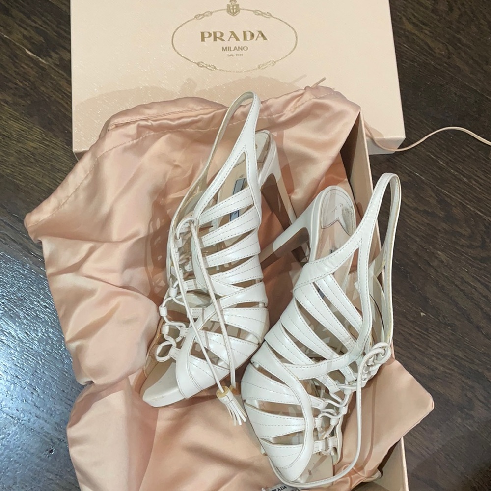 Prada Cream Strappy Heels